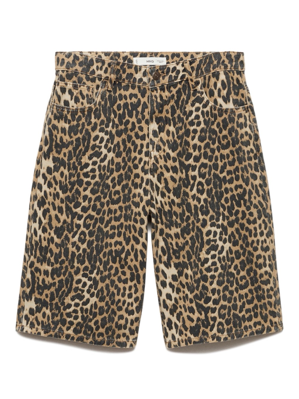 Mango Leopard Print Jean Shorts - Tan, Black